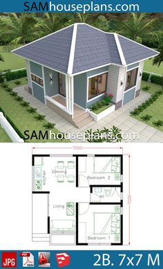 the floor plan for a small house with 2 beds and an attached bathroom, is shown in