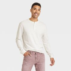 This Long-Sleeve Henley Shirt from Goodfellow & Co in a solid color makes a versatile and cozy wardrobe pick. Fashioned in a regular fit, it features a three-button placket henley neckline for a touch of classic style. The 100% cotton material keeps you in all-day comfort, while the pullover design makes for easy wear. Pair this top with a range of different bottoms, or layer under jackets or cardigans for additional warmth. Goodfellow & Co™: Where style & fit are always in good company. Casual Relaxed Fit Henley For Spring, Casual Long Sleeve Winter Henley, Casual Long Sleeve Henley For Winter, Classic Long Sleeve Henley For Spring, White Henley For Fall, Solid Color Long Sleeve Henley For Winter, Casual Cotton Henley For Winter, Casual Long Sleeve Henley For Fall, Spring Long Sleeve Henley For Loungewear