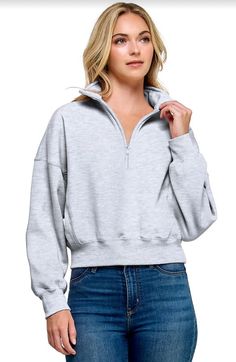 Get ready to cozy up in this 1897 Active ¼ Zip Johnny Collar Pullover for Women in Ice Grey! This sweatshirt provides comfort that is perfect for chilly days or nights, this zipneck will be your go-to for an effortless and cozy look. Features: 1897 Active Style: JK240-ICE GREY 60% Cotton 40% Polyester Women’s ¼ zipneck Ribbed cuffs and hem Fold down collar Machine Wash Cold, Tumbler Dry Low Cozy Half-zip Sweatshirt For Loungewear, Winter Half-zip Sweatshirt For Loungewear, Cozy Fit Half-zip Top With Ribbed Cuffs, Winter Half-zip Loungewear Tops, Winter Loungewear Half-zip Tops, Winter Loungewear Tops With Half-zip, Cozy Fit Fleece Half-zip Top, Long Sleeve Sweatshirt With Zipper For Loungewear, Zipper Closure Long Sleeve Sweatshirt For Loungewear