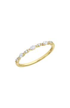 Round and marquise-shaped diamonds sparkle from this handcrafted ring set in 18-karat gold. 1/8" width Total diamond weight: 0.08ct. Color: G Clarity: VS 18k gold/diamond Imported >Diamond Guide Elegant Marquise Stackable Diamond Ring, Stackable Marquise Diamond Promise Ring, Marquise Stackable Diamond Promise Ring, Gold Marquise Stackable Rings, Gold Marquise Diamond Ring With Half Eternity, Gold Marquise Cut Half Eternity Ring, Marquise Yellow Gold Diamond Ring With Single Cut Diamonds, Elegant Marquise Half Eternity Ring, Yellow Gold Marquise Cut Half Eternity Rings