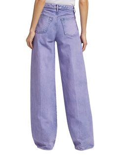 "Find 3X1 Flip Wide-leg Jeans on Editorialist. Cut in a wide-leg silhouette, 3x1's high-waisted Flip jeans offer a pleated construction and an acid wash. Belt loops Zip fly and button closure Five-pocket style 100% cotton Machine wash Made in Italy SIZE & FIT Rise, about 35.75\" Inseam, about 23.25\" Leg opening, about 12.25\" Model measurements: 5'10\" tall Model is wearing a US size 4. 3x1. Color: Random Bleach Lavender. Size: 26." Purple Relaxed Fit Straight Leg Jeans, Lavender Wide Leg Cotton Bottoms, Trendy Lavender Wide Leg Pants, Trendy Lavender Wide-leg Pants, Lavender Straight Leg Bottoms, High-waist Lavender Pants For Spring, Lavender Wide Leg Bottoms For Summer, Lavender Wide-leg Bottoms For Summer, Purple Relaxed Fit Wide Leg Pants