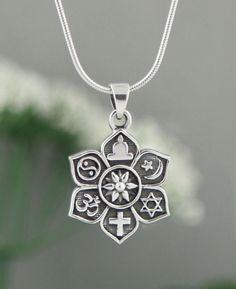 Sterling Silver Coexist Harmony Pendant, Lotus Design - Charms & Pendants - - Buddha Groove, Meaningful Symbols, Reiki Healer, Healing Gemstones, Creation Art, Buddha Jewelry, Lotus Pendant, Spiritual Crystals, Spiritual Symbols