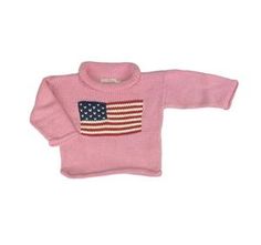 Children's Pink American Flag Roll Neck Sweater - The Red Wagon Classic Pink Sweater For Fall, Classic Pink Knit Sweater, Classic Spring Knit Sweater, Hand Knitted Cotton Sweater For Fall, Hand Knitted Cotton Top For Fall, Classic Pink Cable Knit Sweater, Hand-knitted Pink Cotton Sweater, Hand Knitted Pink Cotton Sweater, Classic Pink Knit Top