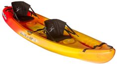 a yellow kayak with two seats on it