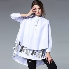 Material: COTTON Clothing Length: REGULAR Gender: Women Decoration: Spliced Fabric Type: Jersey Pattern Type: Print Sleeve Length(cm): Full Sleeve Style: REGULAR Collar: Stand Style: Casual Stand Collar Blouse, Stand Collar Shirt, Blouse Long Sleeve, Loose Shirts, Collar Blouse, Collar Shirt, Long Blouse, Eminem, Fashion Tops