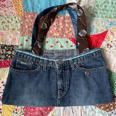 Denim Shoulder Bag Hand Made From Blue Jeans And Neck Ties Brand New Haven’t Used Excellent Shape Blue Cotton Jeans For Everyday Use, Denim Shoulder Bag, Denim Shoulder Bags, Jeans Bag, New Haven, Neck Ties, Neck Tie, Blue Jeans, Shoulder Bags