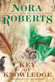 the cover for key of knowledge by nora roberts, featuring a woman in a green dress