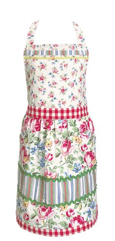 an apron with flowers and stripes on it