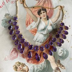 Details: Stunning Mid Century Amethyst and 14K gold necklace. This gorgeous piece begs to be worn to a grand ball or the Met Gala! Simply stunning! 53 carats of gorgeous amethysts, with lovely color saturation, this necklace is a show stopper! The 34 amethyst range in size from 8mm x 9mm to 9.8mm x 17.6mm. The drop on the largest amethyst measures 34.6mm (about 1.4 inches). Please ask all necessary questions prior to placing an order! From Appraisal: 14K yellow gold amethyst fringe necklace. Set Wedding Necklaces, Jewellery Indian, The Met Gala, Fringe Necklace, 14k Gold Necklace, Wedding Jewellery Necklace, French Decor, Bridal Jewellery, Wedding Necklace