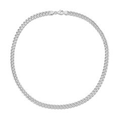 Increase the style factor of your casual or dressy looks when you wear this curb chain necklace in silver. Fashioned in sterling silver This 6.5mm-wide curb chain is great worn alone or layered with your other accessory favourites. The 20.0-inch necklace secures with a lobster claw clasp. Silver Cuban Link Necklace For Everyday Elegance, Classic Silver Cuban Link Chain Necklace, Silver Double Chain Cuban Link Necklace, Classic Silver Cuban Link Necklace For Everyday, Classic Silver Cuban Link Necklace With Chunky Chain, Silver Cuban Link Necklace For Everyday, Classic Silver Curb Chain Necklace, Classic Silver Cuban Link Necklace With Figaro Chain, Classic Cuban Link Necklace With Chunky Chain