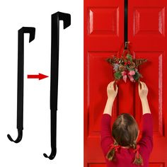 PRICES MAY VARY. 【Adjustable Wreath Hanger】Press the back button of the hook, you can adjust the length from 15 in to 25 in via pull down or push up, when you adjust to the desired height, just release the button.EASY TO USE. Adjustable wreath hanger suit for most door height and you can adjust wreath holder length to adapt to wreaths different sizes.The adjustable wreath hangers for front door can bear 20 pounds, no longer need to worry about wreath falling. 【Protect the Door from Scratches】adj Christmas Wreath Door, Outdoor Christmas Wreaths, Wreath Hook, Wreath Holder, Wreath Hangers, Material Wreaths, Over The Door Hooks, Wreath Hanger, Door Hooks