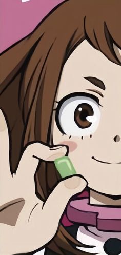 a girl with brown hair and big eyes is holding a cell phone to her ear