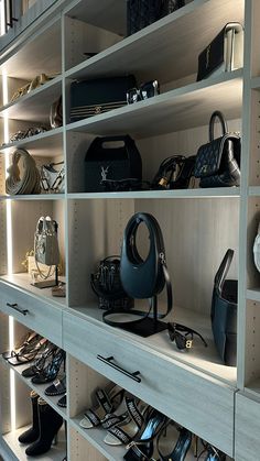 the shelves are full of purses and handbags