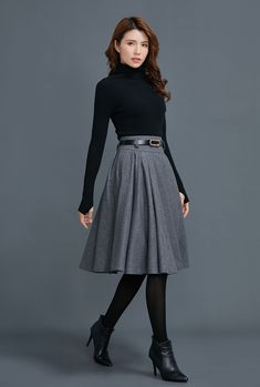 "FEATURES 25% wool, other fiber,nylon Polyester lining Right side zipper closure Two side pockets Circle skirt, skater skirt Knee length skirt, midi skirt Model belts sold separately Perfect for winter, autumn Dry clean ★★ The model's height approx 170 cm (5′ 7″) with the 84 cm (33\") bust, 66 cm (26\") waist. She is wearing a grey skirt in size XS. The designer match a belt and the scarf when take photo with the dress, the belt need 30USD, the scarf need 20USD. ★★Please select custom order acco Fitted Long Pleated Skirt For Fall, Winter Knee-length Lined Pleated Skirt, Fall Fitted Full Pleated Skirt, Fitted Full Pleated Skirt For Fall, Flowy Knee-length Winter Skirt, Winter Lined Midi Pencil Skirt, Full Skirt Bottoms For Winter Workwear, Stretch Full Pleated Skirt For Fall, Gray Pleated Skirt For Fall