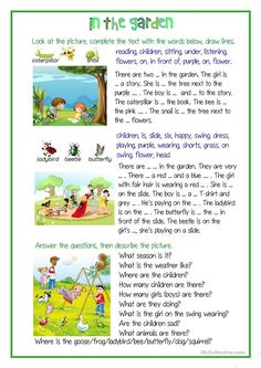 an english book with pictures of children playing in the park and on the grass,