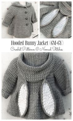 Bunny Baby Clothes Crochet Patterns - DIY Magazine Bunny Ears Crochet, Bear Hat Crochet, Floppy Bunny Ears, Jaket Crochet, Floppy Bunny, Bear Crochet, Booties Crochet, Haken Baby, Crochet Girls