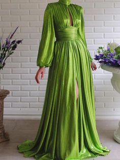 🚚FREE Shipping on orders over $80 ✨ use Code: "Mylook" for Extra Discount at checkout Gender: Women Type: Dresses Feature: Halter, Hollow, Long Sleeve, Split Material: Polyester Style: Casual/Fashion Color: Green Size: S, M, L, XL, 2XL, 3XL Please Note: All Dimensions Are Measured Manually With A Deviation Of 1 To 3cm. Green Evening Dress, Womens Fall Dress, Queen Dress, Drag Queens, Maxi Robes, Split Dress, Long Sleeve Maxi, Fashion Colours, Types Of Skirts