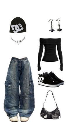 Styl Grunge, Street Style Outfits Casual, Outfit Inspo Casual, Casual School Outfits, 2000s Fashion Outfits, New Rock, Looks Street Style, Looks Black, Swaggy Outfits