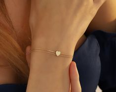 14K Solid Gold Dainty Heart Bracelet / Tiny Heart Bracelet / Jewelry Gift for Her - Etsy Romania Double Heart Bracelets For Valentine's Day Gift, Valentine's Day Double Heart Bracelets Gift For Her, Valentine's Day Gift Double Heart Bracelets, Elegant Heart-shaped Bracelet For Gift, Heart-shaped Rose Gold Chain Bracelet Gift, Heart-shaped Jubilee Bracelet Jewelry As Gift, Heart-shaped Chain Bracelet With Heart Beads As Gift, Heart Shaped Chain Bracelet With Heart Beads As Gift, Heart-shaped Bracelets As Gift