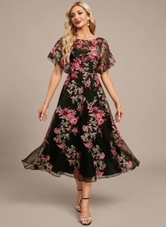 Floral Evening Dresses, Floral Silhouette, Tea Length, Evening Dress, Custom Sizing, Evening Dresses, Custom Made, Lace, Floral