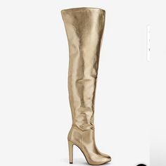 Brand New, Never Worn. Beautiful Gold Metallic Over The Knee Boots, Size 9. Dust Bag Included. Gold Leather Heeled Boots With Reinforced Heel, Gold Leather Boots With Reinforced Heel, Gold Boots With Reinforced Heel And Round Toe, Gold Heeled Boots With Reinforced Heel And Round Toe, Gold Boots With Round Toe And Medium Width, Gold Round Toe Heeled Boots For Fall, Gold Heeled Boots With Round Toe For Fall, Gold Leather Boots With Almond Toe, Gold Almond Toe Leather Boots