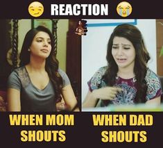 two women who are talking to each other with the caption reaction when mom and dad shouts