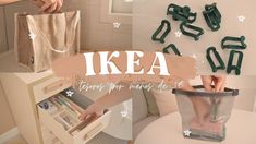 there is a collage of photos with the words ikea on it and various items in them