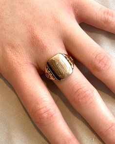 "Vintage antique 10k rose gold signet ring with hand etched gothic initials M, R, W or L? The sides of the ring have nice scrolling \"knot\" detail and the ring is solidly constructed by hand with 3 dimensional gorgeous detail. Unmarked as was common for rings of this early time period. Ring weight is 4.2 grams and ring has a substantial and very regal feel to it. Size 10 and can be sized by our expert jeweler by adding custom sizing for 45. Please message me at checkout to let me know your pref Victorian 14k Gold Signet Ring With Initials, Victorian Style 14k Yellow Gold Signet Ring, Victorian Yellow Gold Initial Ring, Heirloom 14k Gold Signet Ring With Maker's Mark, Heirloom Engraved Signet Ring For Memorial, Heirloom Memorial Engraved Signet Ring, Gold Victorian Signet Ring With Maker's Mark, Victorian Gold Signet Ring With Maker's Mark, Victorian Yellow Gold Signet Ring With Initials