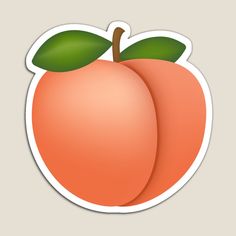 an orange sticker with two green leaves on it's top and bottom half