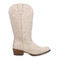 The Riley boot features a crème faux leather with western embroidery on vamp and shaft. $69.99 Cream Western Boots For Fall, Western Cream Boots For Ranch, Western Beige Snip Toe Boots, Beige Western Snip Toe Boots, Beige Snip Toe Western Boots, Cream Snip Toe Boots For Ranch, Western Cream Ankle Boots, Western Style Cream Ankle Boots, Beige Round Toe Boots For Rodeo