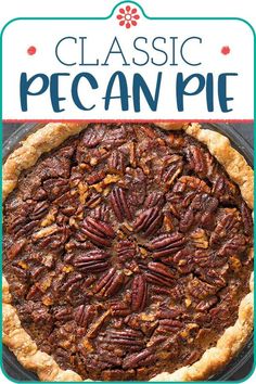 the cover of classic pecan pie, with an image of pecans on top