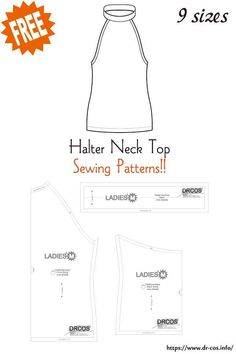 Free Halter Neck Top Sewing Patterns High Neck Tank Top Sewing Pattern, Halter Neck Dress Pattern Sewing, Simple Halter Top Sewing Pattern, Halter Dress Pattern Sewing, Plus Size Halter Top Pattern, Sewing Patterns Halter Top, Halter Neck Pattern Sewing, Free Halter Top Pattern, Halter Dress Sewing Pattern Free