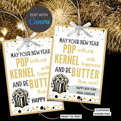 Popcorn Gift Tag, New Year Favor Tag, 2024 Gift Tag, Year Of The Dragon, Black & Gold Popcorn Gift Tag, Popcorn Gifts, Welcome Back Gifts, Popcorn Theme, Christmas Popcorn, Candy Quotes, Santa Gift Tags, Dragon Black, Popcorn Gift