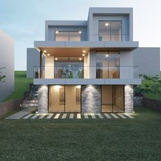 an image of a modern house in the evening