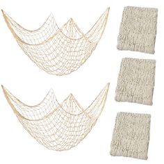 three different types of macrame net on white background