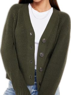 Casual V-neck Sweater With Buttons For Layering, Trendy Relaxed Fit Cardigan With Buttons, Trendy Relaxed Fit Sweater With Button Closure, Green Casual Cardigan With Button Closure, Casual Green Cardigan With Button Closure, Casual Winter V-neck Button-up Sweater, Casual V-neck Cardigan With Button Closure, Casual Button-up V-neck Sweater For Winter, Casual V-neck Sweater For Everyday Fall Wear