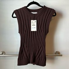 Nwt Zara Sweater Vest Size: Medium Color: Burgundy/Brown Condition: New With Tag Thanks For Looking! Zara Sleeveless Sweater For Winter, Zara Sleeveless Winter Sweater, Zara Purple Top For Fall, Casual Purple Zara Tops, Zara Sweater, Sweater Vest, Sweaters For Women, Zara, Size Medium