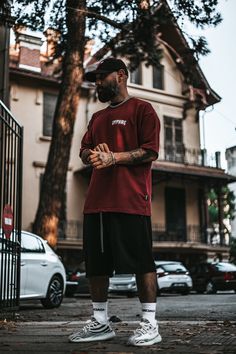 "While we love our developed streetwear insights and pristine vision, we cannot deny our inner metal soul. We pay tribute to all metalheads. \"For those about to Rock, we salute you!\" - AC/DC, 1981 100% Cotton, 215 g/sqm Screen-printed graphics Crewneck Ribbed collar" Casual Street Outfits Men, Posing Men Ideas, Street Fashion Photoshoot Men, Urban Street Photography Men, Argentina Fashion Street Style, Dad Summer Outfits Men, Black Guys Fashion, Red Punk T-shirt For Streetwear, Instagram Photo Inspiration Men