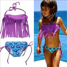 Adorable Tassel Bikini!! Ties At The Back Of The Neck And Then Around The Back. Bottoms Have Decorative Ties On The Side. (Meaning They Won't Fall Off If They Are Untied, Just There For Cuteness!!) Love This!! These Items Are New With Tags Shipped From Wholesale Vendor. Additional Sizes Available Upon Request And A Reservation. Playful Purple Swimwear For Swimming, Playful Purple Swimwear, Cute Purple Swimwear For The Beach, Cute Purple Swimwear For Beach, Kids Swimsuits Bikinis, Purple Fringe, Toddler Swimsuits, Summer Fashion For Teens