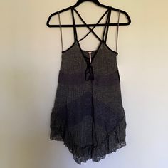 Free People Sheer Camisole Babydoll Top. Ruffle Hem, Adjustable Tie At Bust, Crochet Panel Detail. Bohemian Sleeveless Top With Tie Straps, Gray Sleeveless Bohemian Top, Gray Bohemian Sleeveless Top, Sheer Camisole, Crochet Panel, Free People Bodysuit, Distressed Sweatshirt, Floral Print Tunic, Cutout Bodysuit