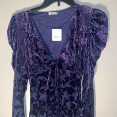 Nwt Free People Purple Sheer Fabric With Velvet Overlay. It Is Gorgeous. Plunging Neckline Into A V. When They Talk About Avent Gaurde This Is What They Mean. What A Nice Piece Is A Size S. Msrp $98. Purple Gray Hair, Sheer Purple Top, Vintage Purple Winter Tops, Purple Whimsigoth Outfit, Deep Purple Velvet, Whimsigothic Clothes Purple, Purple Grey Hair, Everyday Goth, Witchy Fashion