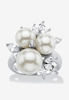 You can never go wrong with the classic look of pearls. This cocktail ring is a cluster of simulated white pearls in graduated sizes nestled into sparkling Palm Beach Jewelry, Cubic Zirconia Jewelry, Cubic Zirconia Rings, White Ring, Silver Pearls, Pearl Ring, Cocktail Ring, Gold Plated Sterling Silver, Round Beads