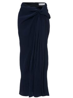 navy blue draped design high-waisted knot detailing ruched detailing rear zip fastening ankle-length Blue Long Skirt, Maxi Skirt Blue, Scorpio Rising, Blue Drapes, African Print Skirt, Knit Maxi Skirt, Draped Skirt, Designer Drapes, Airport Fashion