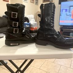 Good Condition Broken In Cycle Boots. Has Buckles And Side Zippers Motorcycle Boots, Side Zipper, Men's Shoes, Shoe Boots, Cherry, Cute Outfits, Size 10, Man Shop, Zipper