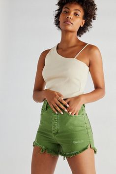 CRVY Vintage High-Rise Shorts | Free People Green Fits, High Rise Shorts, New Tops, Boho Clothing, Free Clothes, Overall Shorts, Boho Outfits, Short Outfits, Aesthetic Clothes