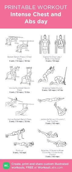 the printable workout poster shows how to do an abs day with different exercises