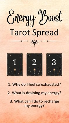 the energy booster tarot spread is shown with numbers and symbols for each card in it