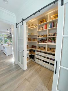 an instagram photo of a pantry with doors open