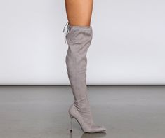 Are you a boot addict? SO ARE WE! Designed with a pointy toe. a thigh high fit. and a skinny tall stiletto heel. you can check off all of our favorite features! Composed of a faux suede and include a zipper closure at the side. Detailed with a laces at the back that can be used to tighten at the thigh.Please be advised that this style runs 1/2 size small. Children Shoes, Thigh High Boots, Thigh High, Boot Shop, Stiletto Heel, Thigh Highs, High Boots, Faux Suede, Over Knee Boot