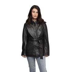 Show off your style in this women's Whet Blu Janely leather shirt jacket. Click on this WOMEN'S GUIDE to find the perfect fit and more! Show off your style in this women's Whet Blu Janely leather shirt jacket. Click on this WOMEN'S GUIDE to find the perfect fit and more! FEATURES Real lambskin leather Water-resistant design 3 pockets, 2 interior pockets 4-button front Button cuffs Long sleeves Tie-front belt Fully linedFIT & SIZING 27 1/2-in. length from shoulder to hem Designed to hit above the Luxury Leather Jacket With Lapel Collar For Fall, Chic Button-up Leather Jacket, Button-up Leather Jacket, Trendy Single-breasted Leather Jacket, Trendy Business Leather Jacket, Fall Leather Jacket With Snap Buttons, Trendy Leather Jacket With Lapel Collar, Leather Biker Jacket With Long Sleeves For Office, Leather Biker Jacket For Office